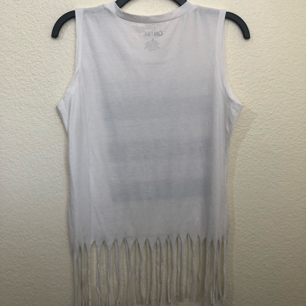 On Fire Fringe Hem “Positive" Tank Top Juniors Large NWOT - Picture 11 of 12
